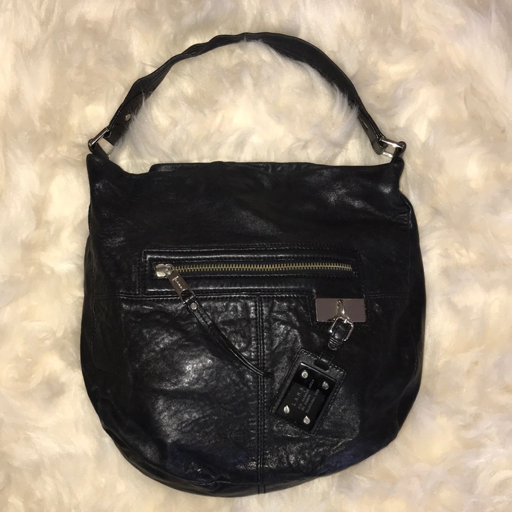 L.A.M.B. Black pebbled leather shoulder purse